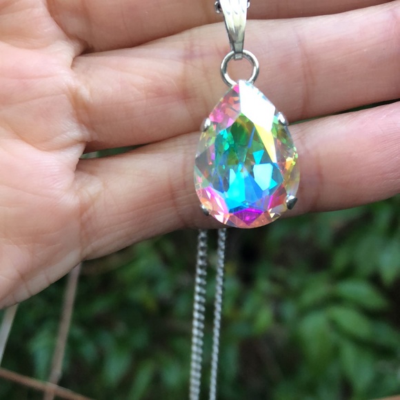 Aurora Borealis Pear Crystal Necklace - Picture 8 of 10